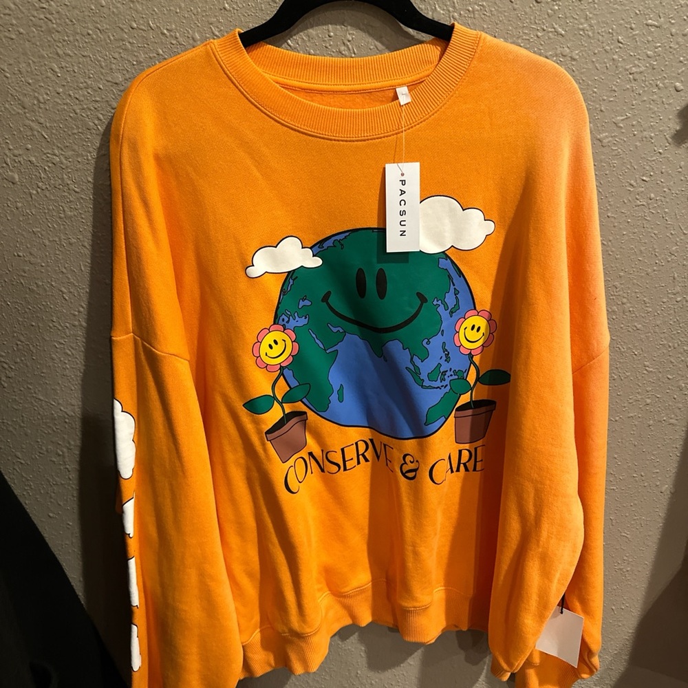PacSun Vibrant Orange Earth Graphic Sweatshirt